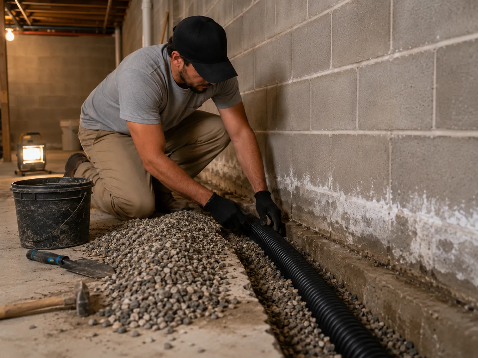 French drain installation with gravel and perforated pipe in Washington, PA