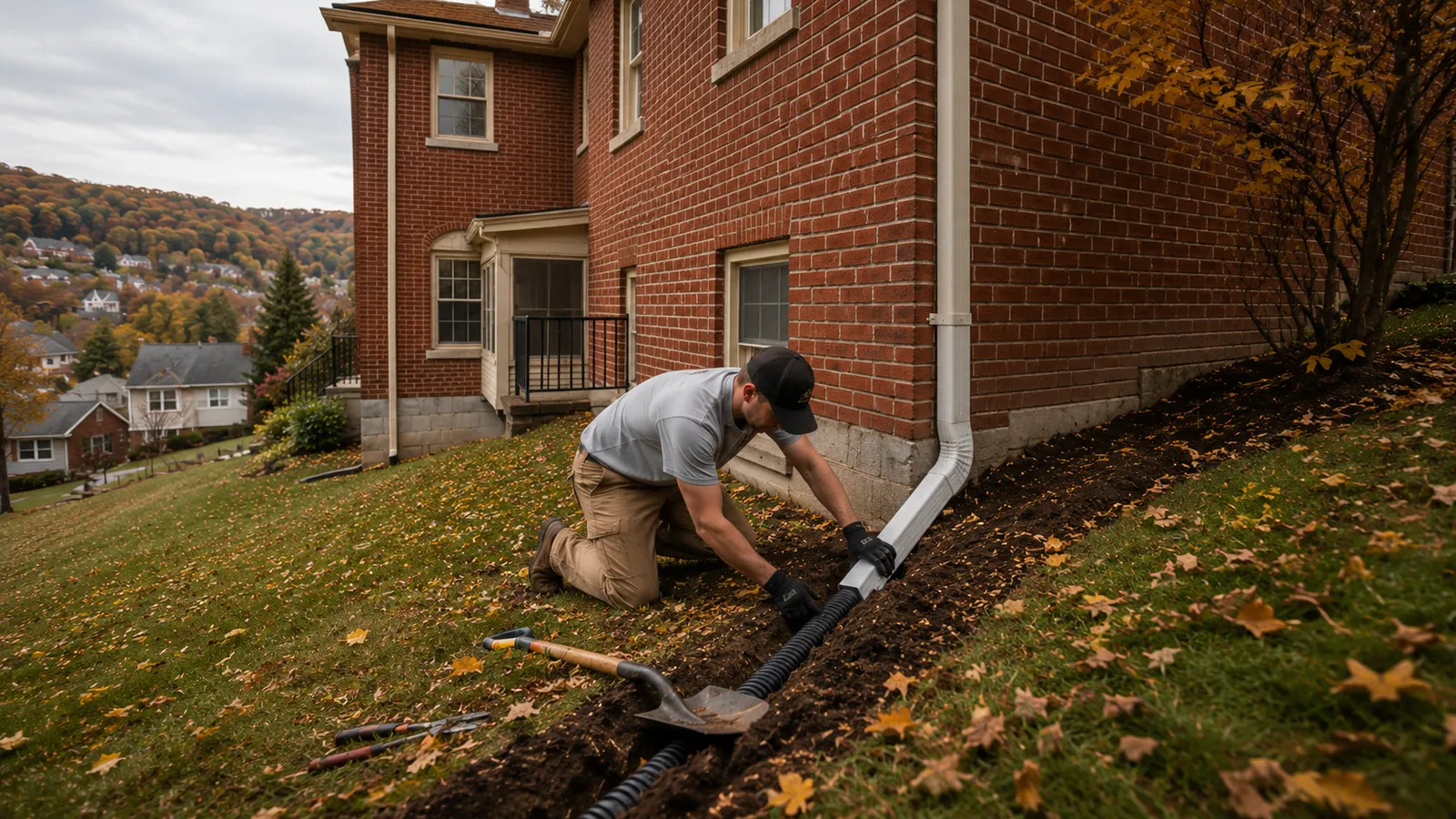 Yard drainage work protecting a basement in Canonsburg, PA